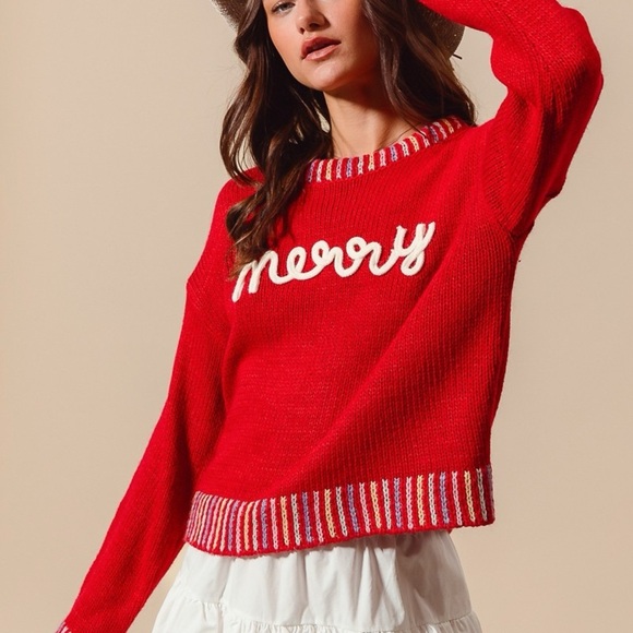 SO ME Merry Lettering Embroidered Christmas Sweater - Picture 5 of 12
